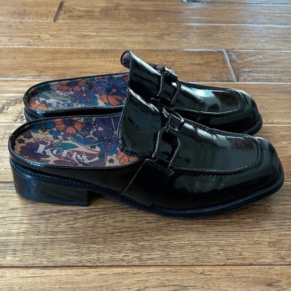 Korks Kork Ease Laporte Bit Loafer Mules Black Patent Faux Leather Size 9 - Picture 10 of 10
